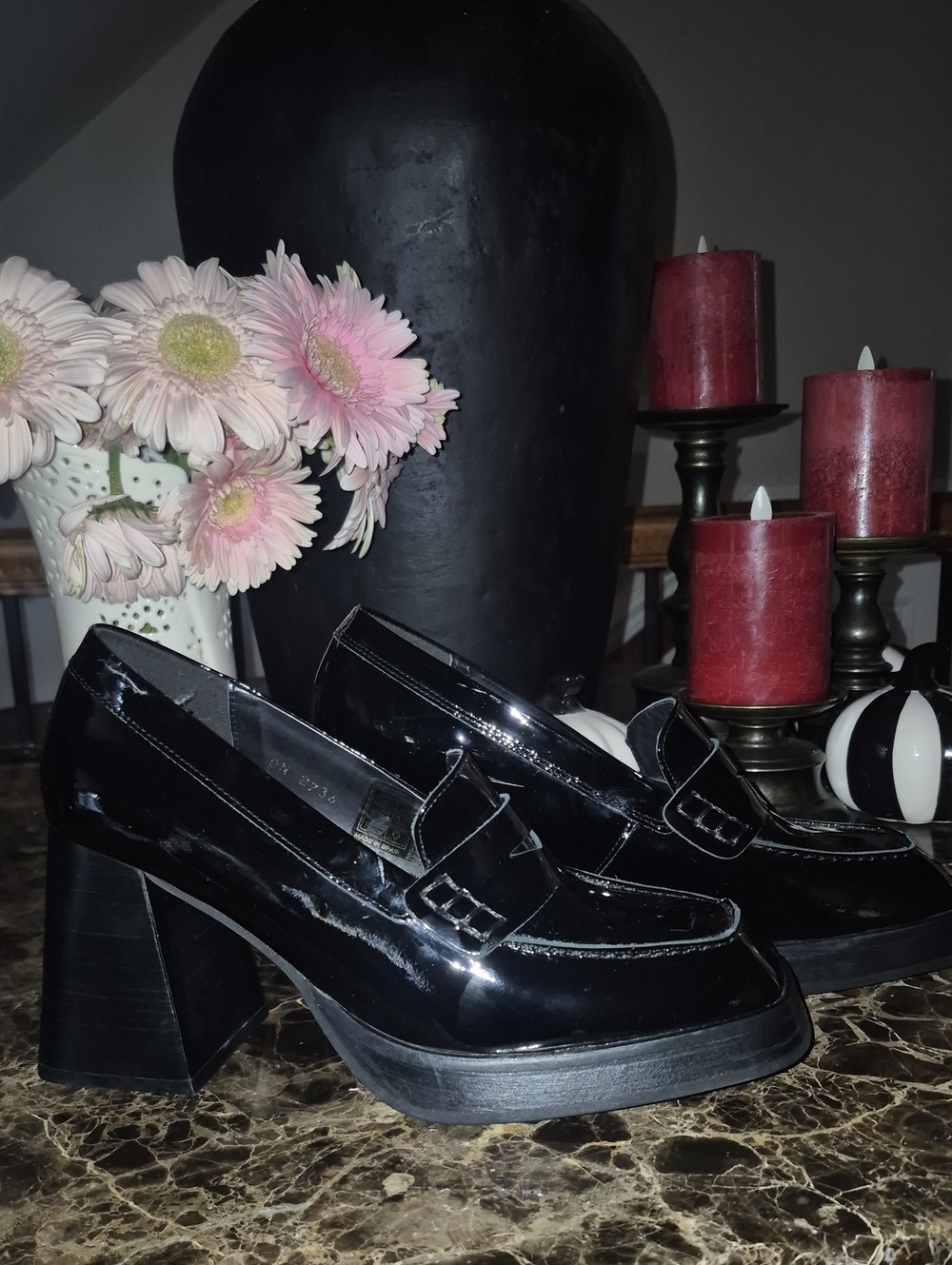 ALOHAS Black Patent Block Heel Loafers - Women
